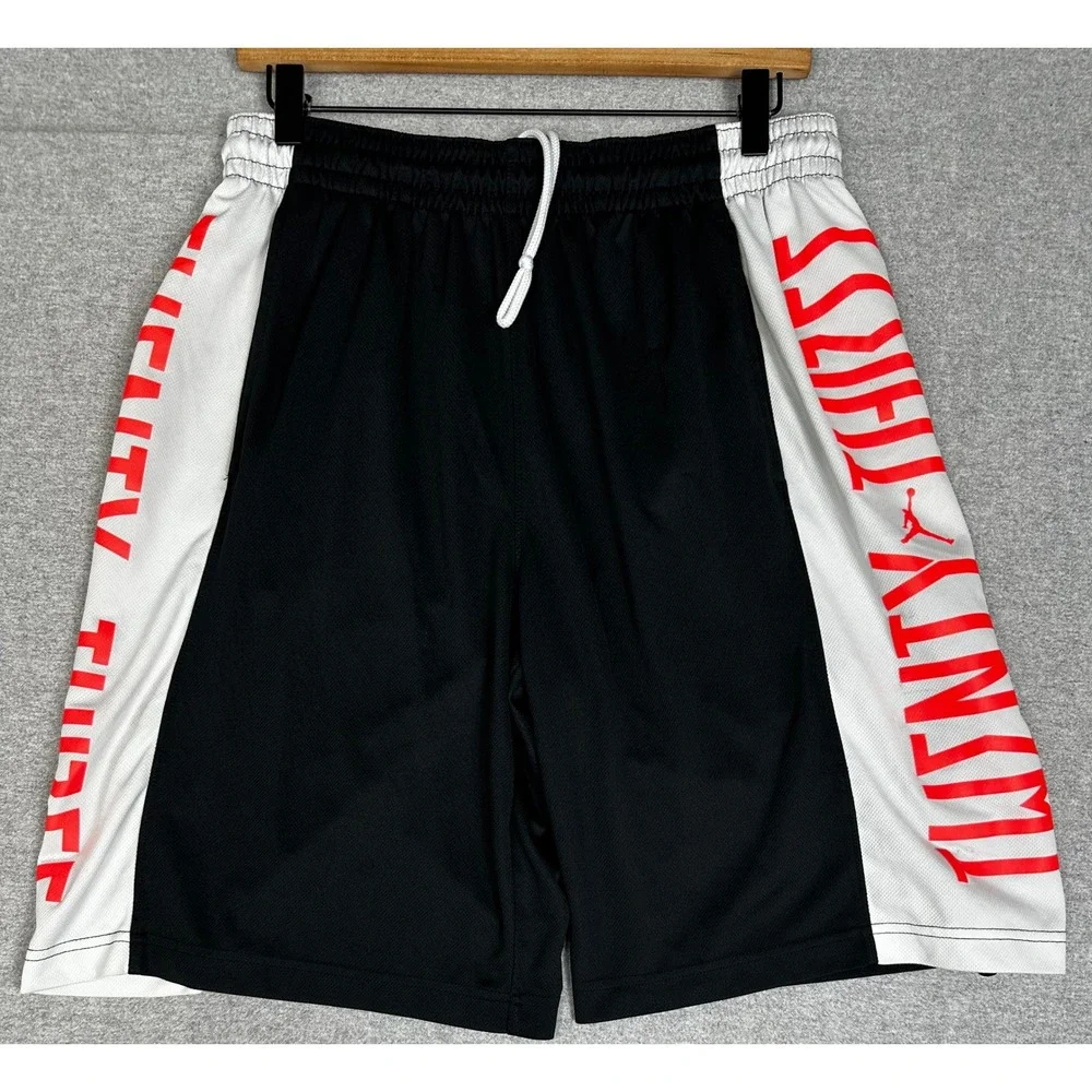 Air Jordan Takeover Basketball Shorts L Black White Orange Dri-FIT Mesh Spellout